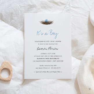 Invitación Watercolor Baby Boy Bird's Nest Baby Shower