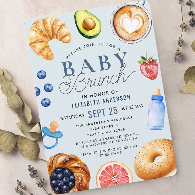 Invitación Watercolor Baby Brunch Boy Baby Shower Invitation (Subido por el creador)