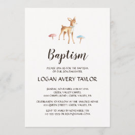Invitación Watercolor Baby Deer con bautismo hongo