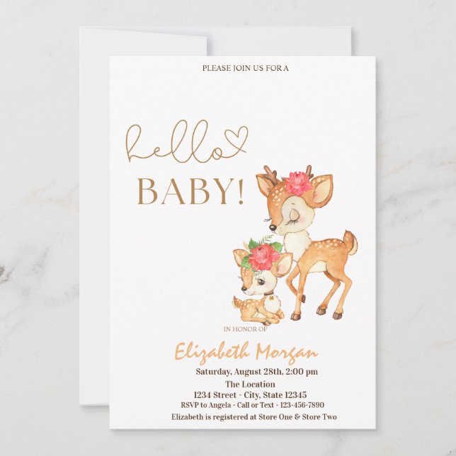 Invitación Watercolor Baby Deer Stried Baby Shower (Anverso)