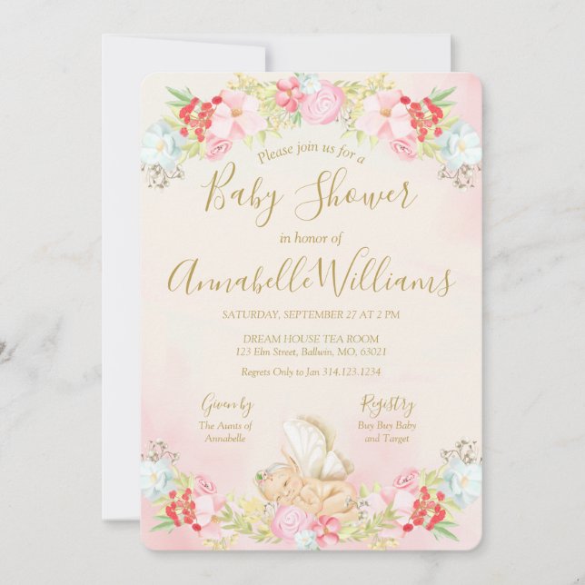 Invitación Watercolor Baby Fairy Baby Shower (Anverso)
