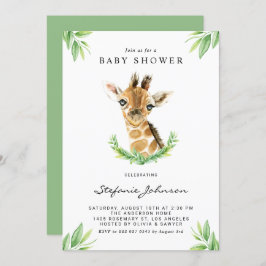Invitación Watercolor Baby Giraffe Greenerenery Baby Shower