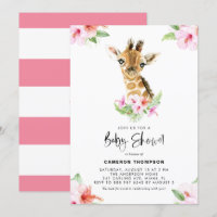 Watercolor Baby Giraffe Rosa Hibiscus Baby Shower