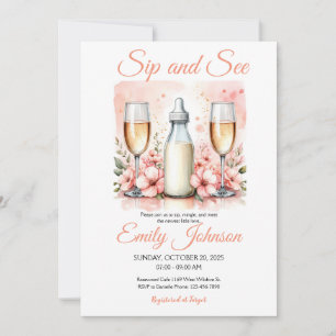 Invitación Watercolor Baby Girl Sip and See