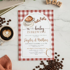 Invitación watercolor baby is brewing gingham Baby Shower
