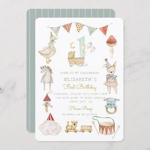 Invitación Watercolor Baby Mushroom Primer cumpleaños excitan