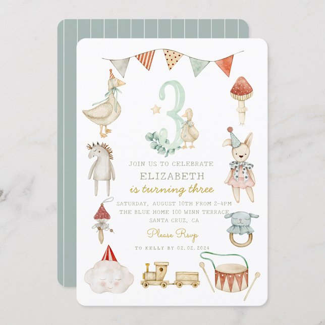 Invitación Watercolor Baby Mushroom Whimsical Tercer Cumpleañ (Subido por el creador)