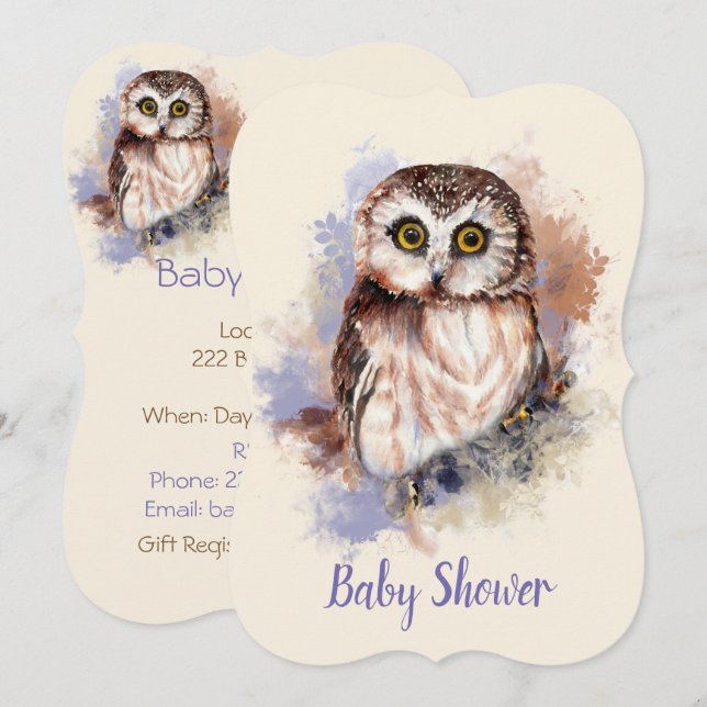 Invitación Watercolor Baby Owl Bird Baby Shower (Anverso / Reverso)