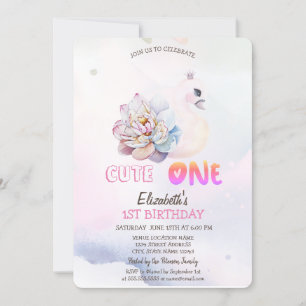 Invitación Watercolor Baby Swan Flower 1ª