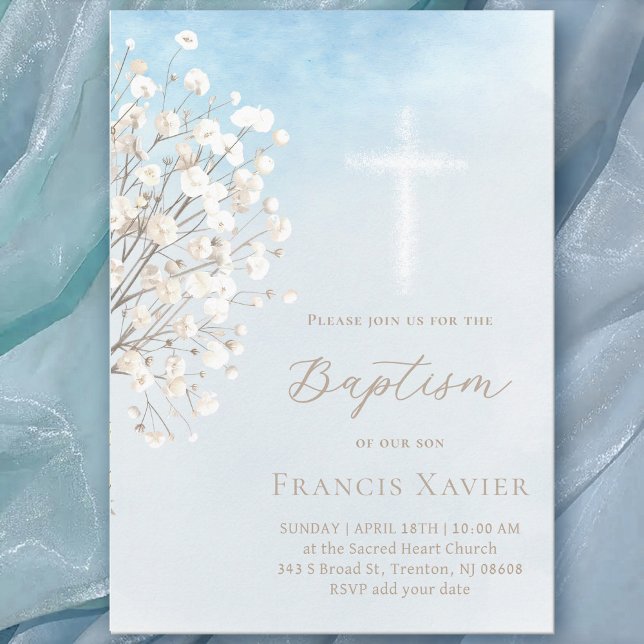 Invitación watercolor baby's breath | Baptism baby boy (Subido por el creador)