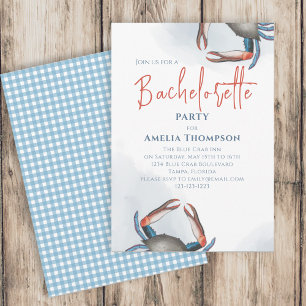 Invitación Watercolor Bachelorette Party Blue Crab Coastal