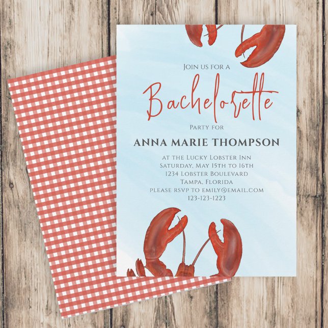 Invitación Watercolor Bachelorette Party Red Lobster Coastera (Subido por el creador)