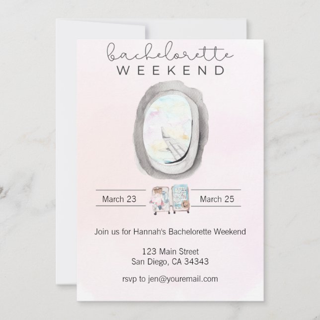 Invitación Watercolor Bachelorette Weekend (Anverso)