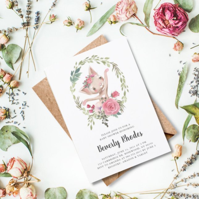 Invitación Watercolor Ballerina Cat Baby Shower (Subido por el creador)