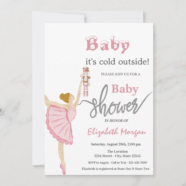Invitación Watercolor Ballerina Nutcracker Pink Baby Shower (Anverso)
