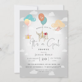 Invitación Watercolor Balloon Puppy Baby Girl Shower