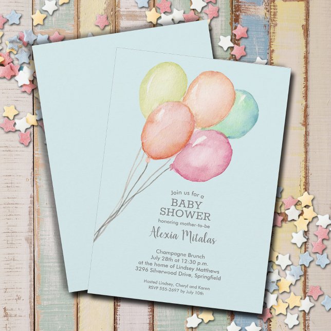 Invitación Watercolor Balloons Blue Baby Shower (Watercolor balloons boy baby shower invitations, PRINTED and/or INSTANT DOWNLOAD)