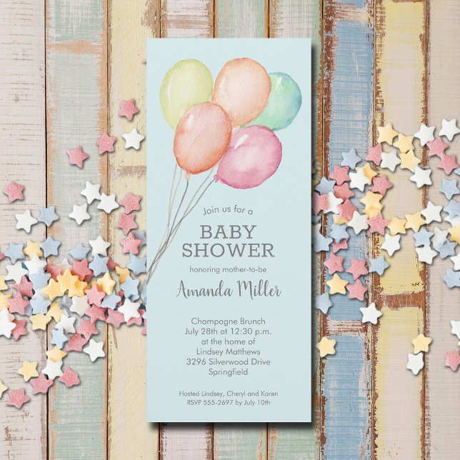 Invitación Watercolor Balloons Boy Baby Shower (Watercolor balloons boy baby shower invitations, PRINTED and/or INSTANT DOWNLOAD)