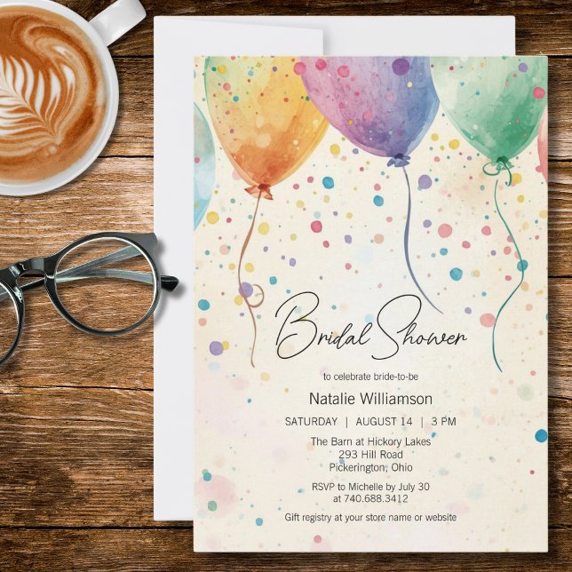 Invitación Watercolor Balloons Bridal Shower  (Subido por el creador)