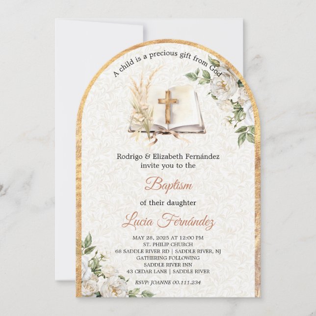 Invitación Watercolor Baptism Greenery Gender Neutral (Anverso)