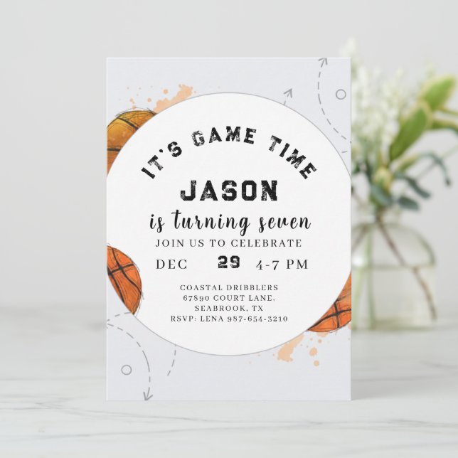 Invitación Watercolor Basketball Birthday Invitation (Anverso de pie)