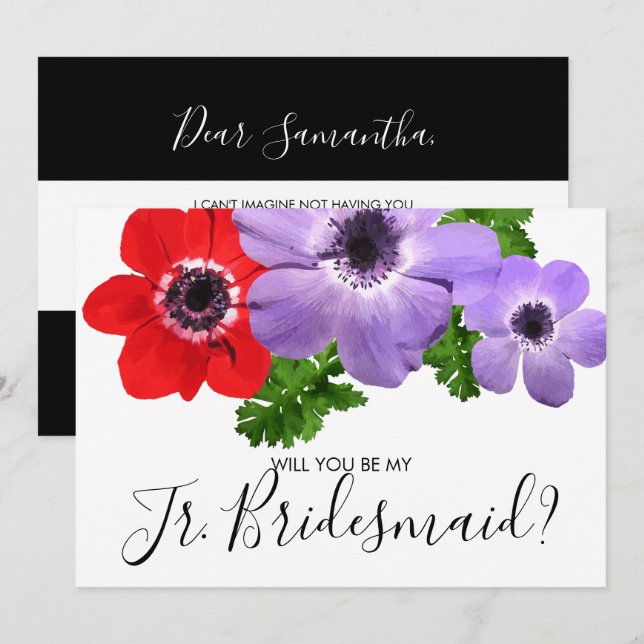 Invitación Watercolor Be My Jr Junior Bridesmaid Card (Anverso / Reverso)