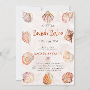 Invitación Watercolor Beach Babe Ocean Seashelers Baby Shower