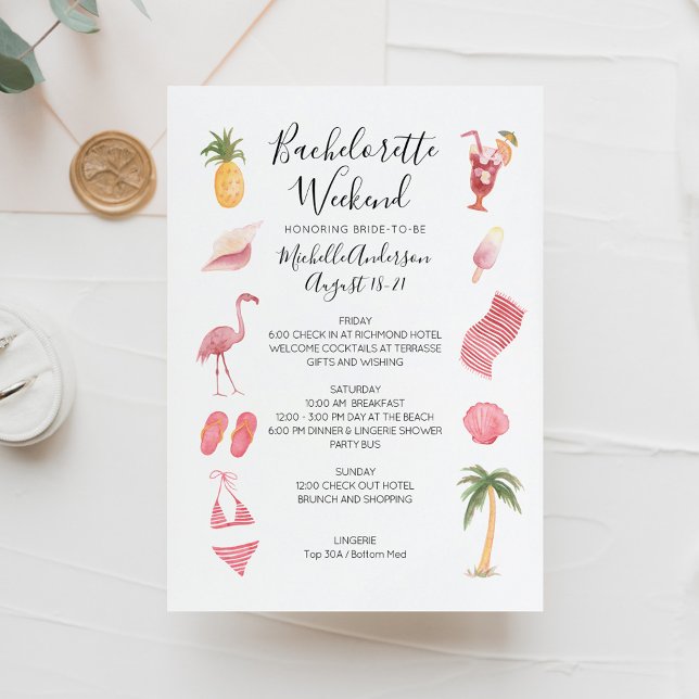 Invitación Watercolor Beach Bachelorette Weekend Itinerary (Subido por el creador)