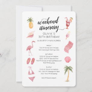 Invitación Watercolor Beach Birthday Weekend Itinerary