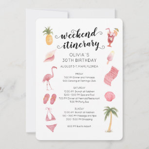 Invitación Watercolor Beach Birthday Weekend Itinerary