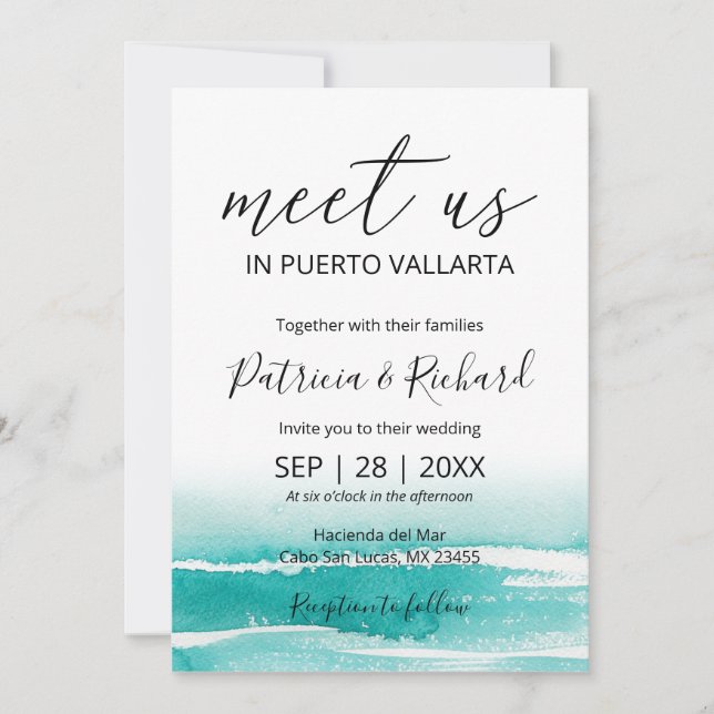 Invitación Watercolor Beach Caribbean Destination Wedding (Anverso)