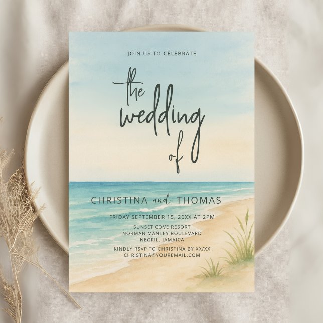 Invitación Watercolor Beach Coastal Wedding (Subido por el creador)