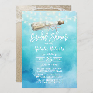 Invitación Watercolor Beach Love Message Botella Bridal Showe