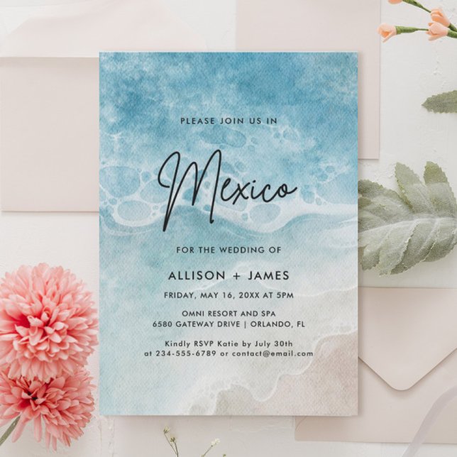 Invitación Watercolor Beach MéxicoInvitación a la boda (Subido por el creador)