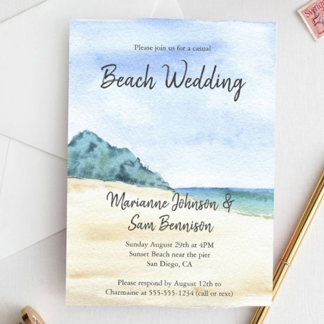 Invitación Watercolor Beach Ocean Casual Beach Wedding (Subido por el creador)