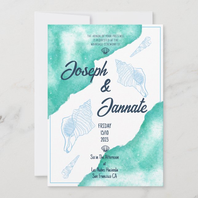 Invitación Watercolor Beach Ocean Sand Blue (Anverso)