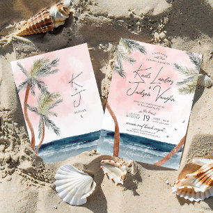 Invitación Watercolor Beach Palm Trees Boda de Moda costera