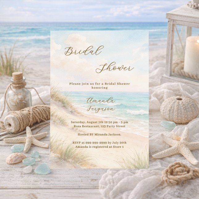 Invitación Watercolor beach sand dunes Bridal Shower (Subido por el creador)