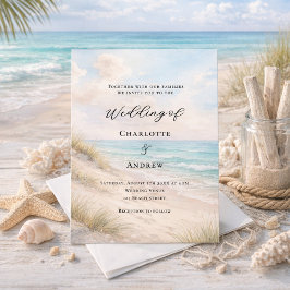 Invitación Watercolor beach sand dunes wedding