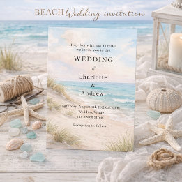 Invitación Watercolor beach sand dunes wedding