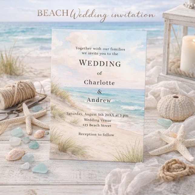 Invitación Watercolor beach sand dunes wedding (Subido por el creador)