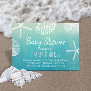 Invitación Watercolor Beach Seashells Baby Shower