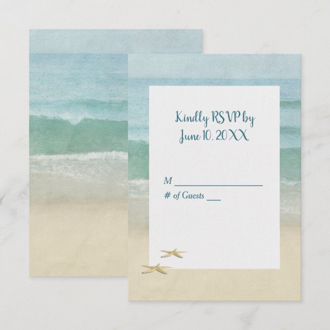Invitación Watercolor Beach Starfish Wedding RSVP (Anverso / Reverso)