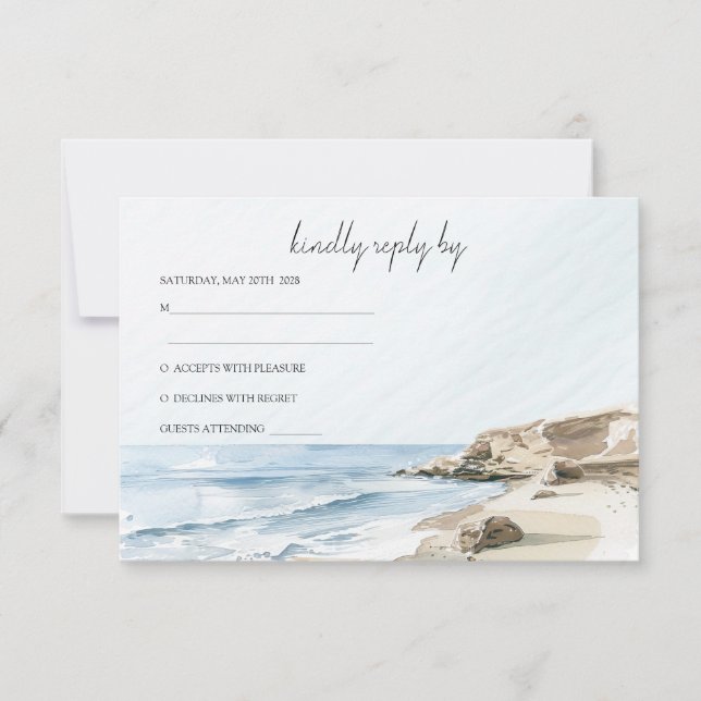 Invitación Watercolor Beach Wedding RSVP (Anverso)