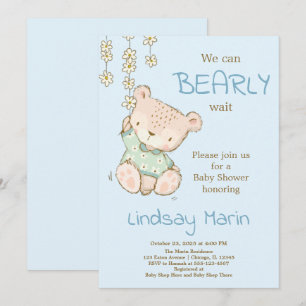 Invitación Watercolor Bearly Wait Teddy Bear Garland Invitati