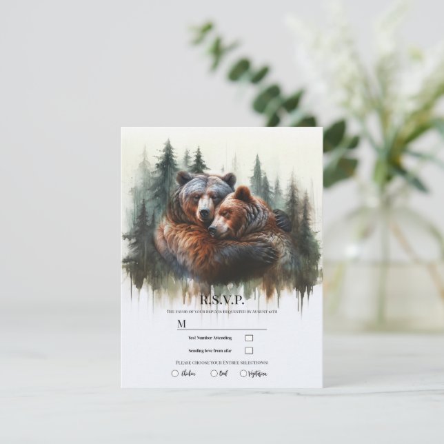 Invitación Watercolor Bears RSVP (Anverso de pie)