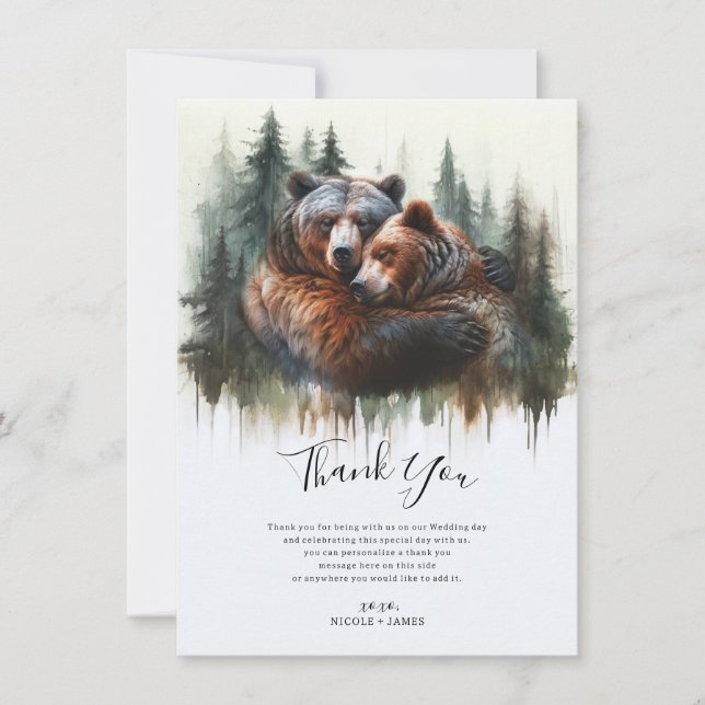 Invitación Watercolor Bears Rustic Wilderness Gracias (Anverso)