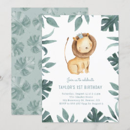 Invitación Watercolor Bebé León Príncipe Safari Fiesta de cum
