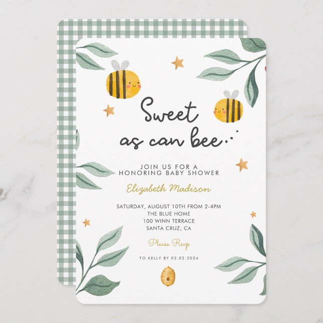 Invitación Watercolor Bee Honey Sweet Baby Shower (Subido por el creador)
