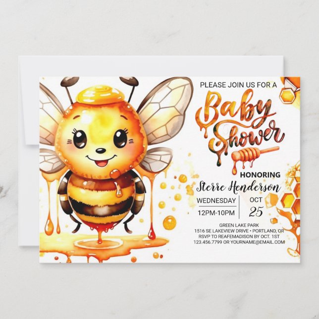 Invitación Watercolor Beehive Baby Shower (Anverso)